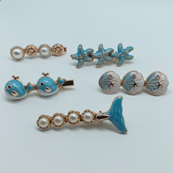 NEW | Lot Of Five | Enamel And Jeweled Nautical Hair Clips - Picture 2 of 10